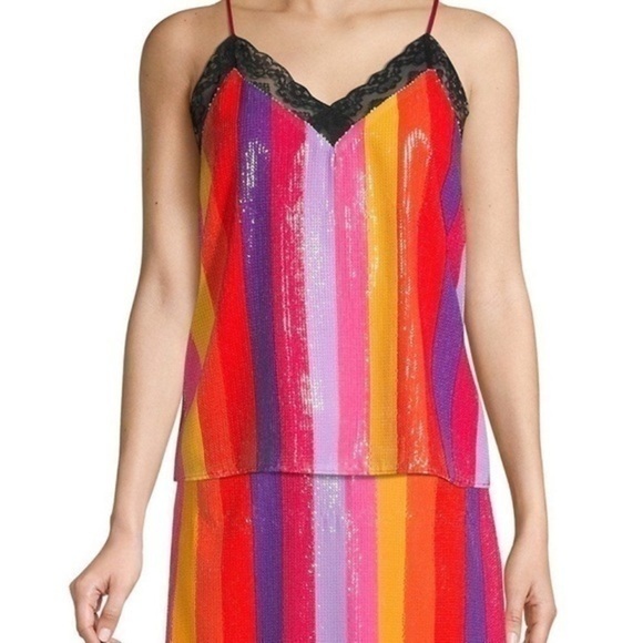 Olivia Ruben womens Rainbow Stripe Sequin Sleeveless Top size 8 - Picture 8 of 12